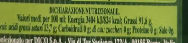 Olio extravergine di oliva nutrition facts table