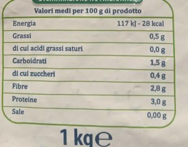 Spinaci a cubetti surgelati nutrition facts table