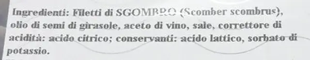 Filetti di sgombro in olio di semi di girasole ingredients label