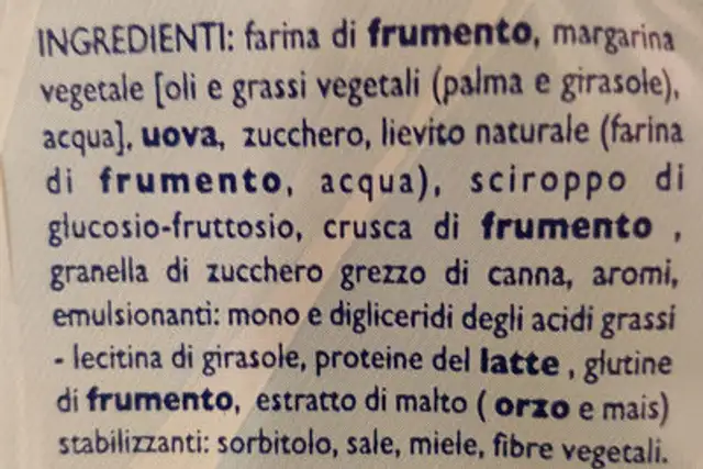 Croissant integrale ingredients label