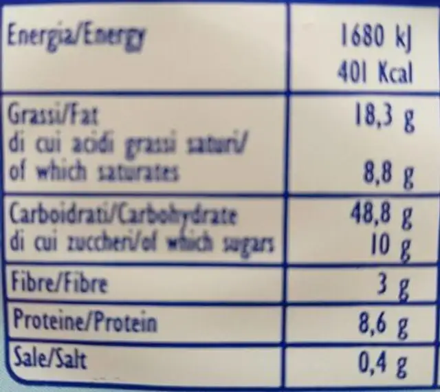 Croissant integrale nutrition facts table