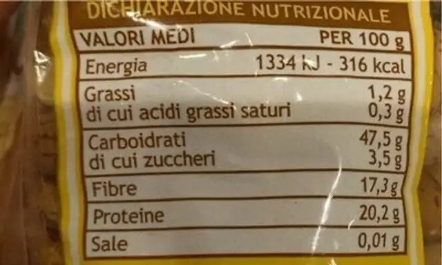 Fagioli Borlotti nutrition facts table