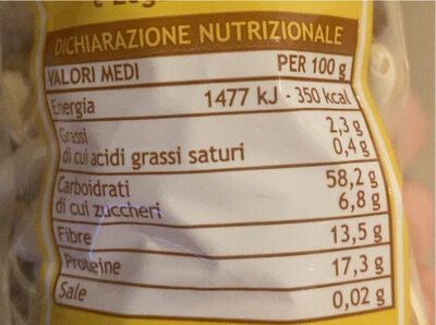 Zuppa Con Farro Secca nutrition facts table