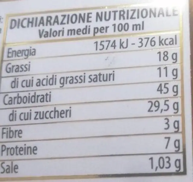 Panettone mandorlato nutrition facts table