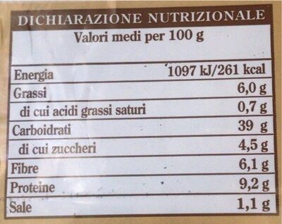 Pane al farro nutrition facts table
