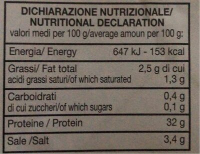 Bresaola di magatello nutrition facts table