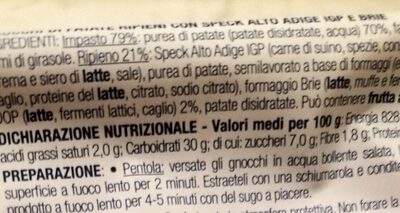 Gnocchi di patate nutrition facts table
