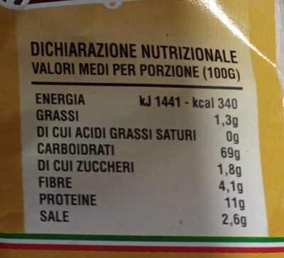 Fresa casereccia integrale nutrition facts table