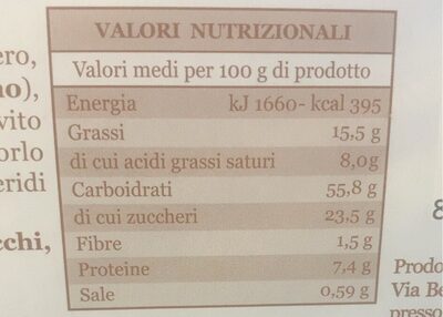 Colomba senza canditi nutrition facts table