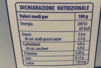 Latte piu giorni intero nutrition facts table