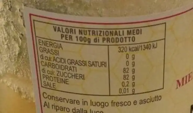 Millefiori 0 nutrition facts table