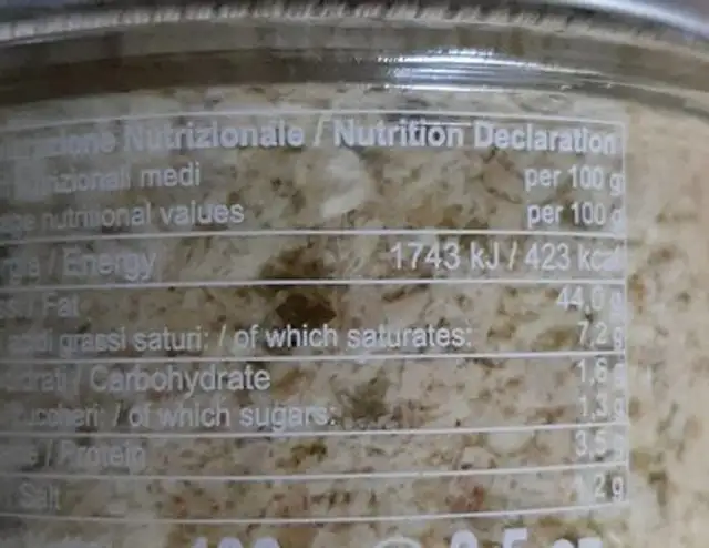Pesto di carciofi I Contadini nutrition facts table