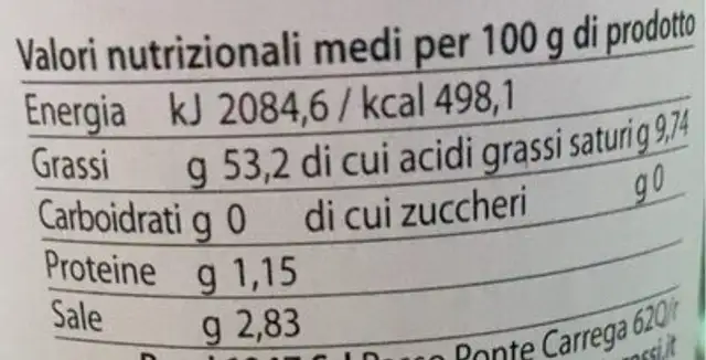 Olive taggiasche snocciolate nutrition facts table