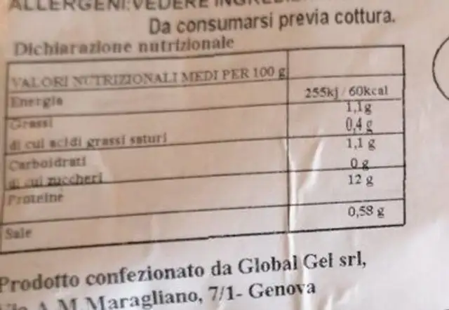 Vongole del pacifico sgusciate congelate nutrition facts table