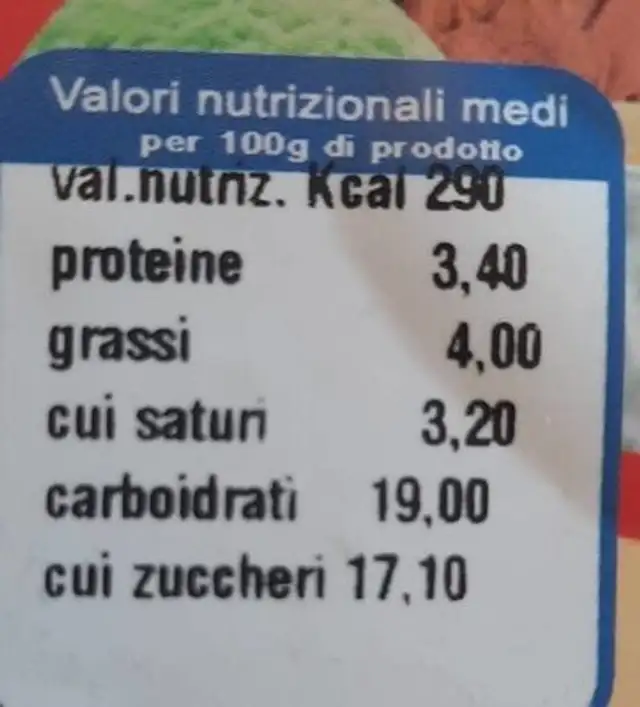 Gelatolsndia limone nutrition facts table