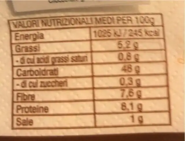 Grissini farro e cioccolato nutrition facts table