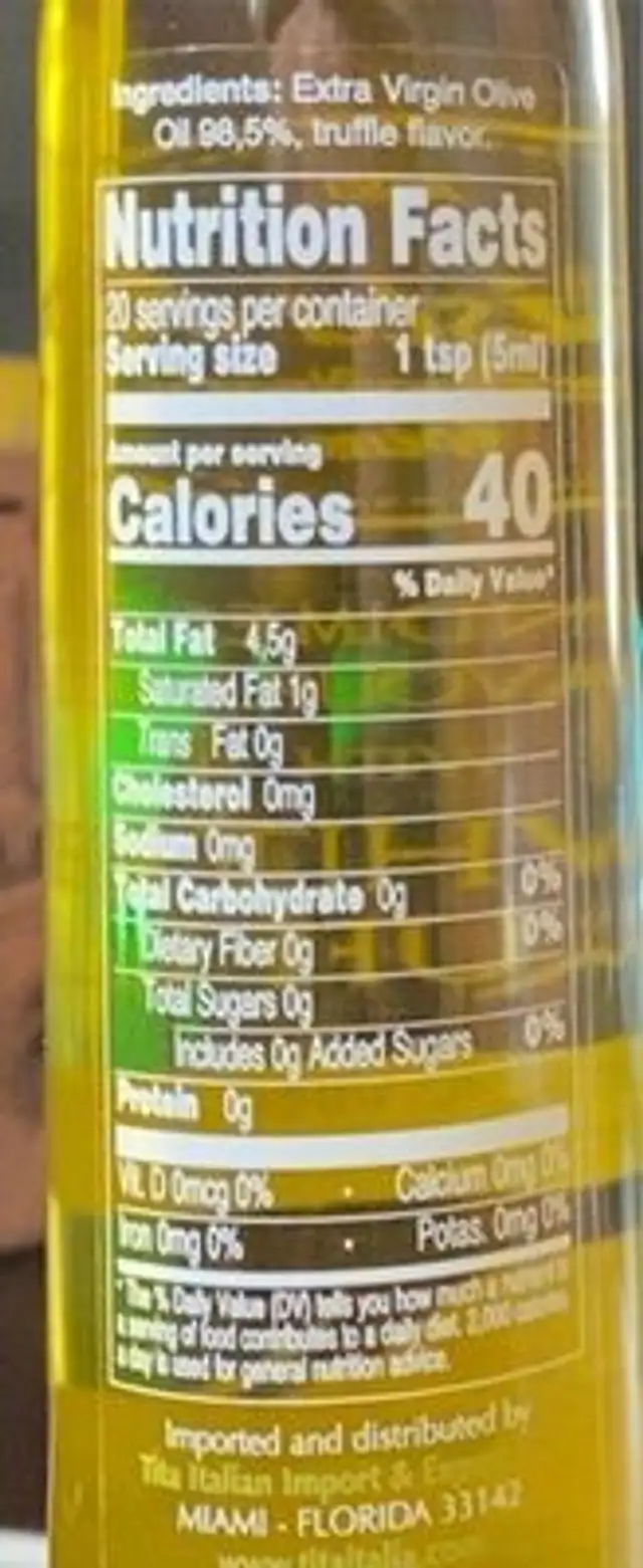 White Truffle Extra Virgin Olive Oil nutrition facts table
