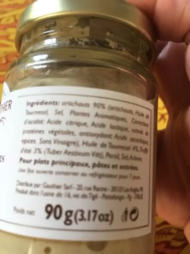 Truffes ingredients label