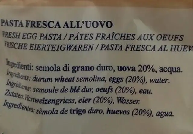 Sfogliasottile nutrition facts table