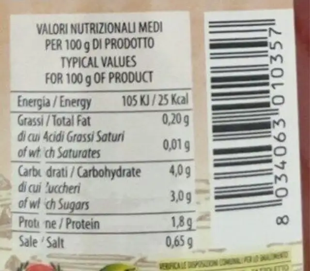 Passata di pomodoro rustica nutrition facts table
