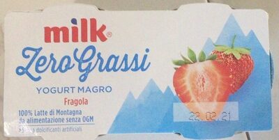 Milk yogurt magro alla fragola zero grassi front packaging