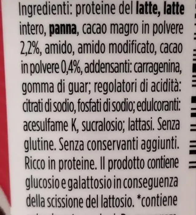 CREMA DESSERT AL CACAO ingredients label