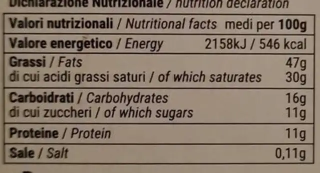 Cacao 90% nutrition facts table