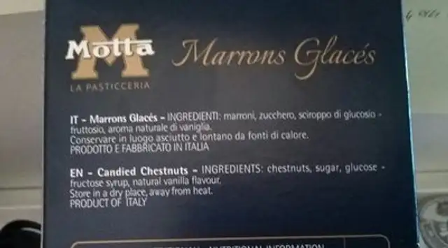 Iced chestnuts ingredients label