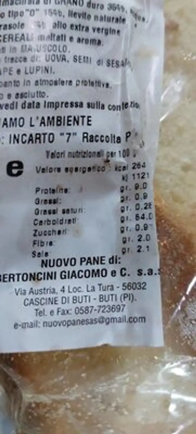 Pane tipo pugliese nutrition facts table