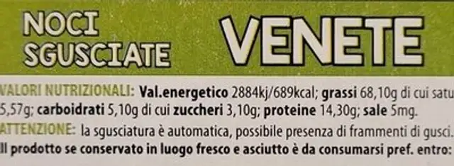 Noci sgusciate nutrition facts table