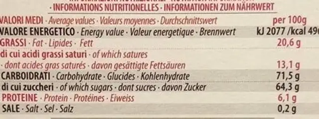 Choco festa caramel nutrition facts table