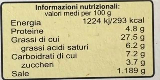 Crema di scampi nutrition facts table