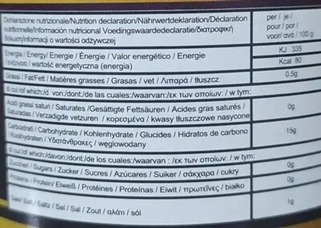 Garlic Paste nutrition facts table