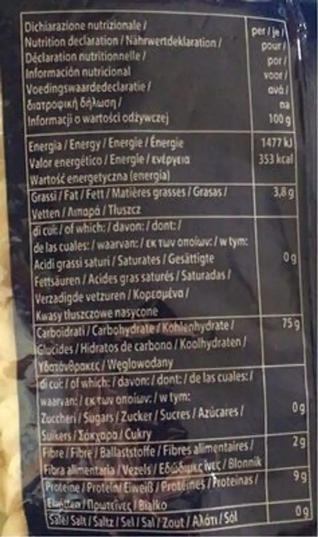 Maiz mote nutrition facts table