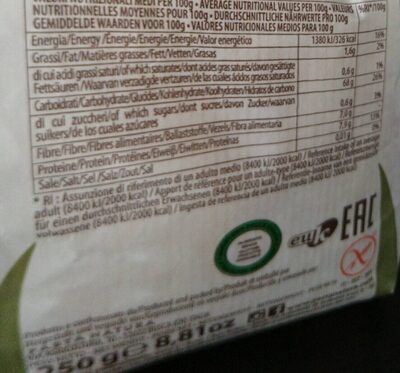 Farina di bambù nutrition facts table