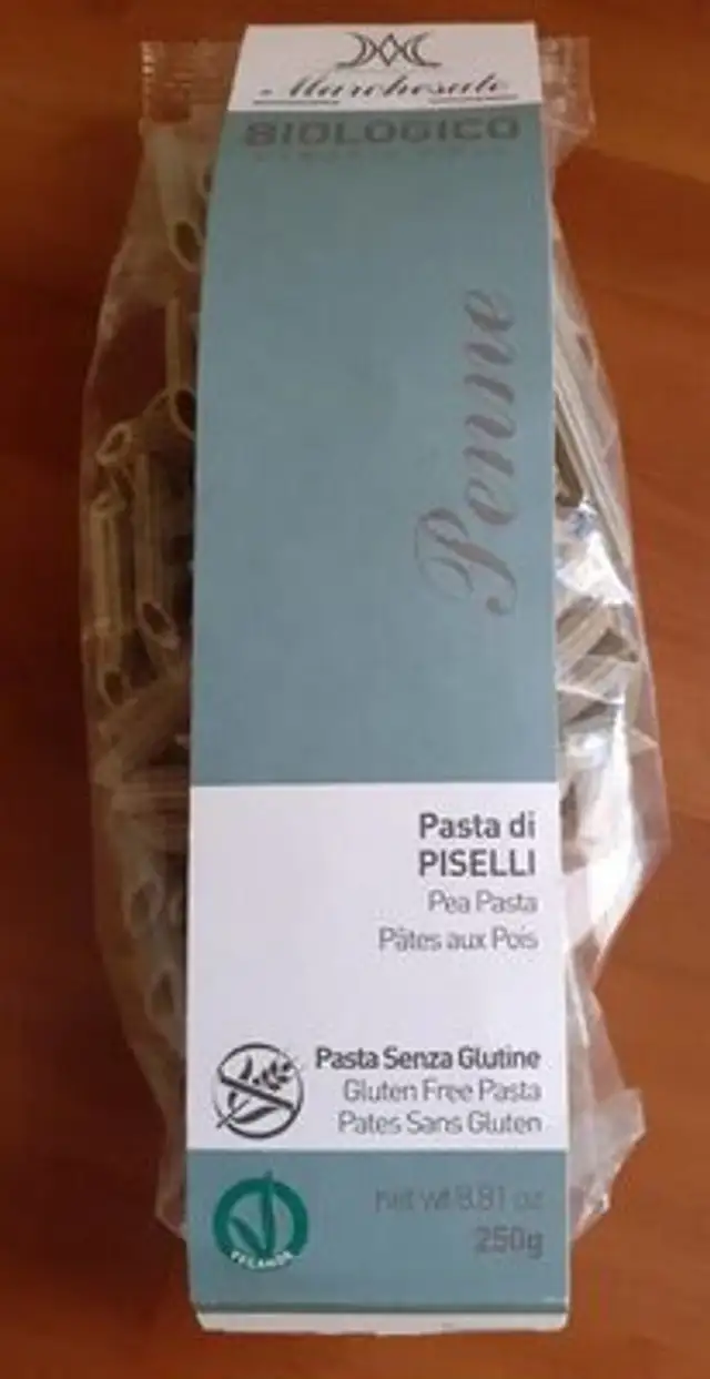 Pâtes aux pois front packaging