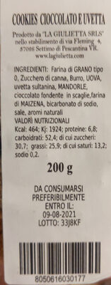 La Giulietta Cookies cioccolato e uvetta