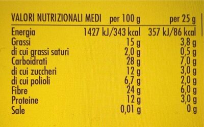 Barretta di Legumi ai Mirtilli Rossi nutrition facts table