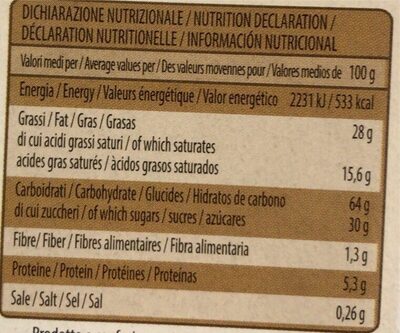 Biscotti al cioccolato nutrition facts table