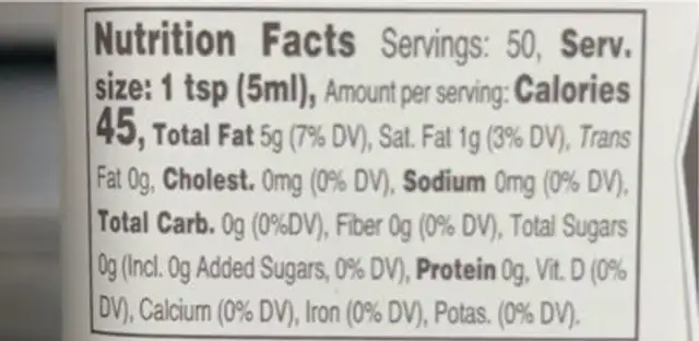 Black Truffle Oil nutrition facts table
