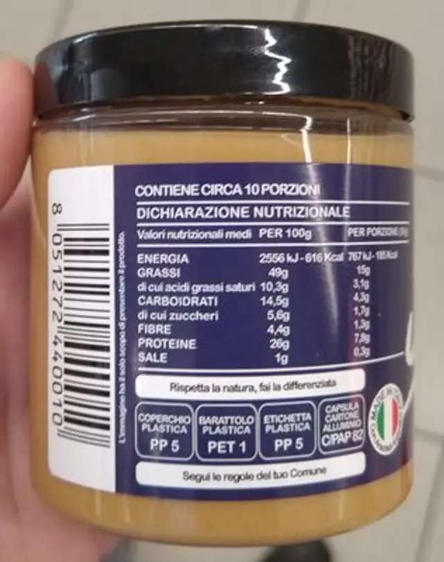 Burro di arachidi ingredients label