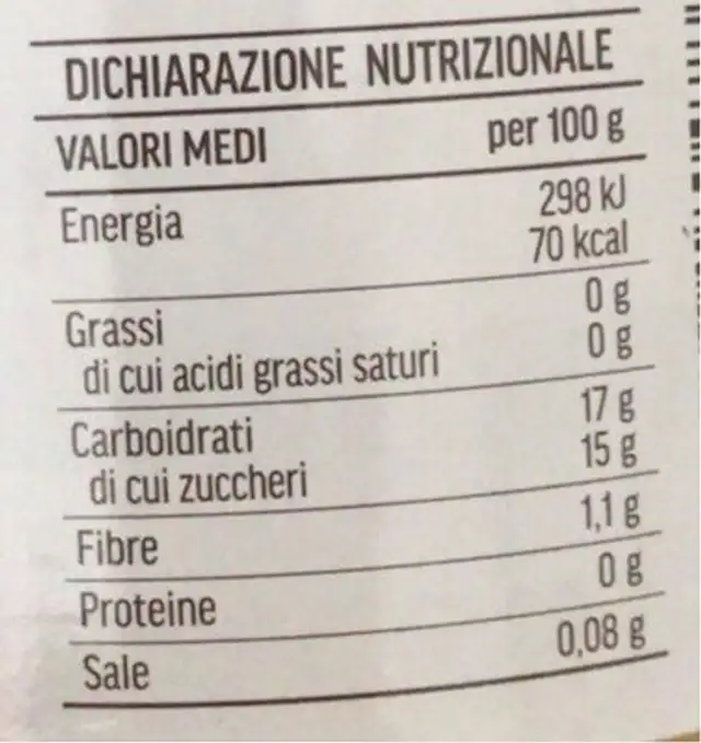 Pesche allo sciroppo nutrition facts table