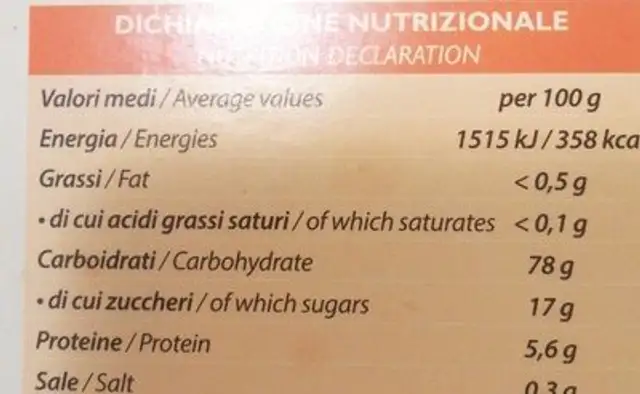 Caffè caspule nutrition facts table