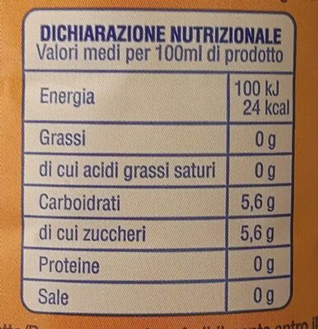 tè alla pesca nutrition facts table