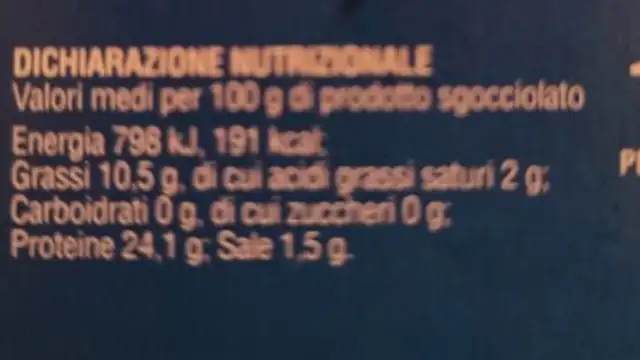 Sgombro nutrition facts table