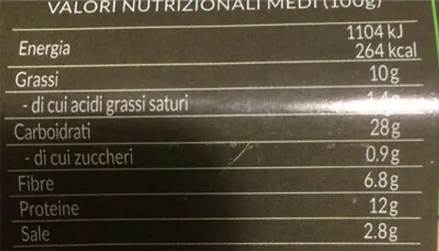 Saracenum pane attivo nutrition facts table