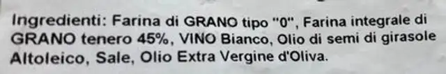 Scaldatelli integrali ingredients label