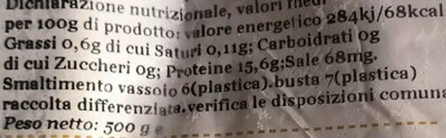 Unknown nutrition facts table