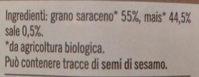 Gallette al grano saraceno ingredients label