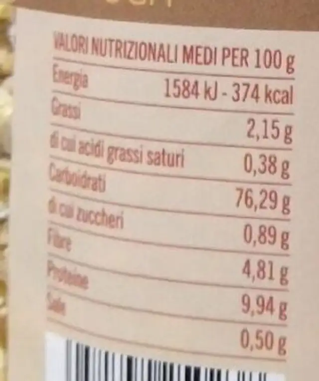 Gallette al grano saraceno nutrition facts table